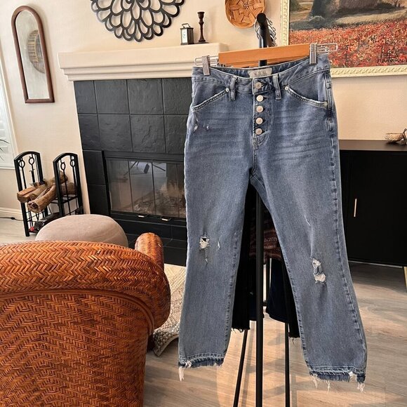 We the Free Jeans Womens Size 27 Light Wash Dylan High Rise Distressed Cropped - Picture 4 of 16